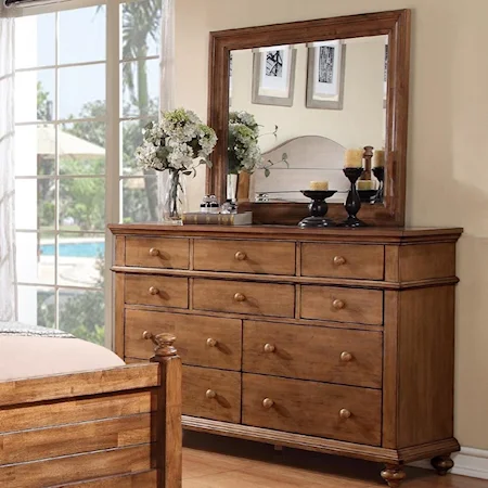 Transitional Dresser and Mirror Set with 10 Drawers